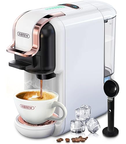 HIBREW Koffiezetapparaat voor espresso, voor warme en koude dranken, koud infusie, warm goud, 5-in-1, multi-capsules, poeder, gemalen (wit