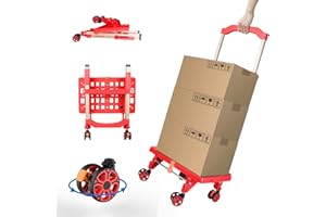 SELORSS Diable pliable portable très résistant et durable avec roue rotative à 360 ° et poignée réglable 80 kg Rouge