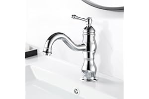 kisimixer Rubinetto Bagno Lavabo Ottone Antico, Miscelatore Lavabo Rubinetto Girevole a 360°, Rubinetto Bagno Monocomando per lavabo e Cucina,Calda e Fredda del Rubinetto (Antico Cromo)