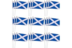 PEIQICHU 50 Pieces Small Scotland Stick Flag Hand Held Bunting Flag St Andrews Day Scottish Supporter Sports Waving Flag Football Fans Festival Celebration Party Parades 14x21cm Saint Andrew's Cross