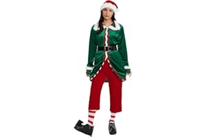 FEMEREINA Unisex Men's Elf Costume Adult Deluxe Santa Cosplay Suit Christmas Costume Elf Santa Helper CostumeGreen Cosplay Party for Women