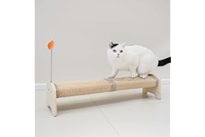 PETKARAY Horizontal Scratching Post, 30" Sisal Cat Scratch Post, Large Cat Scratcher with Spring Toy, Protect Furniture for Indoor Kitten
