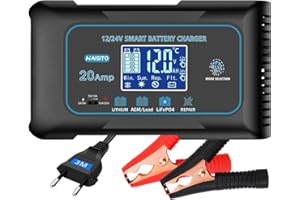 Haisito Intelligente Carica Batterie per Auto Moto 12V/24V 20A, Professionale Rapido Caricabatterie Mantenitore per Batterie al Litio, LiFePo4, Piombo-acido(AGM, GEL, EFB, SLA, VRLA)