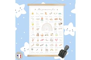 MA LITTLE CANV Affiche "Mes Premières Fois" à tamponner - Cadeau de naissance personnalisé bébé fille garcon - boite souvenir parents jeune maman- Décoration chambre (COFFRET Affiche + Cadre baguette + Tampon)