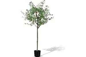 TonJin Artificial Eucalyptus Tree 5FT/150cm Tall Silk Faux Eucalyptus Tree with Plastic Planter, Modern Large Fake Plant Decor in Pot for Home Office Decor Indoor Housewarming Gift