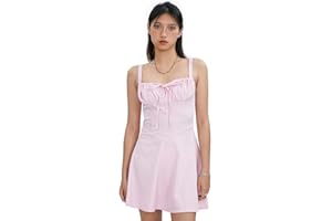 Barbotimer Women's Sling Mini Dress Spaghetti Strap Tie-Up Fishbone Waist Corset Shaping Short Dress