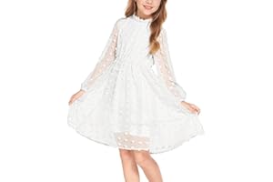 Arshiner Elegancka sukienka dziewczęca, z kołnierzem z falbankami, sukienka z długim rękawem, sukienka na imprezę, odświętna, na wesele, do noszenia na co dzień, dla dzieci w wieku 5-13 lat