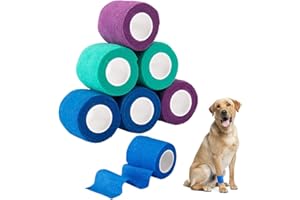 Nasjac Benda autoadesiva per Animali Domestici, 6 Rotoli Nastro Animali Domestici Rotoli per Distorsione, 2" x 5 Iarde ciascuno Dopo Allungato(Zampe di Cane, 6 Rotoli)