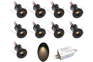 kpslucerna Lot de 9 petits phares, à LED, encastrés, 12 V 1 W, pour cuisine, escalier, armoire, couloir, éclairage, à monter soi-même, blanc chaud et froid (Noir Blanc Chaud, 120°)