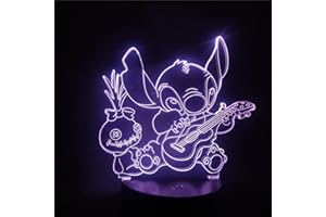 ERGNML Cross Stitch Play Guitar Cartoon 3D Niños Night Light Vision Led7 Color Touch Lámpara De Mesa Para Regalo De Cumpleaños De Navidad