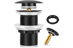 Basin Sink Waste Unslotted, Chonphan Modern Pop Up Click Clack Sprung Plug Solid Brass without Overflow for Bathroom Sink- Matt Black