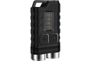 Mini latarka LED BORUIT V3 - ładowalna, mała latarka z brelokiem i czerwono-niebieskim światłem UV - 10 trybów 900 lumenów, wodoodporność IP65, zasilanie bateryjne, latarka samochodowa (czarna)