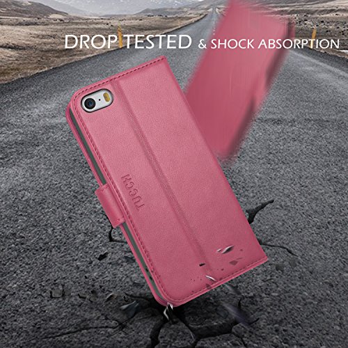 Funda iPhone SE  Funda iPhone 5S  TUCCH Funda Piel para iPhone 5 con Carcasa Interna de TPU  Garant  a de por vida  Soporte Plegable 3 Ranuras para tarjetas Cierre magn  tico Funda Tapa para iPhone SE 5S 5  Rosa