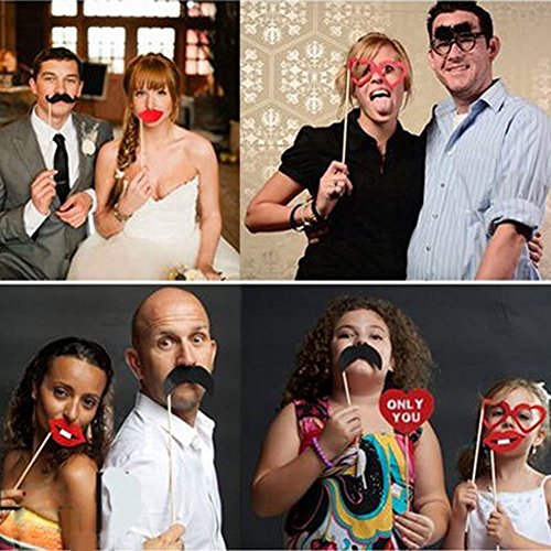 Veewon Luau Foto Booth Props Hawaiian Fotorequisiten Photobooth Requisiten Henne Party Bikini Style Hula Tanz 44 Stück DIY Kit für tropische Sommer Festivals Beach Pool Party - 2