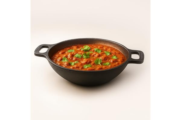 SOLARA Pre Seasoned Cast Iron Kadhai 10 Inch(25 CM),Ready to Use Deep Frying Kadhai 2.5 kg, Naturally Nonstick Cast Iron Kadai with Flat Handles, 2.3ltr, 100% Pure and Toxin-Free, No Chemical Coating