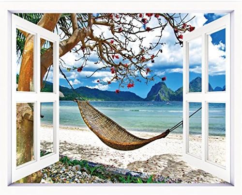 Leave the window-Leave Windows decorated with posters emulation window wall sticker 3D space 60*50cm town style, hammocks ocean ,120*100cm