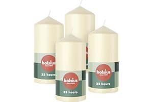 Bolsius Velas de pilar - Marfil - Paquete de 4-12 x 6 cm - Velas decorativas para el hogar - Larga duración de combustión de 33 horas - Sin perfume - Cera vegana natural - Sin aceite de palma