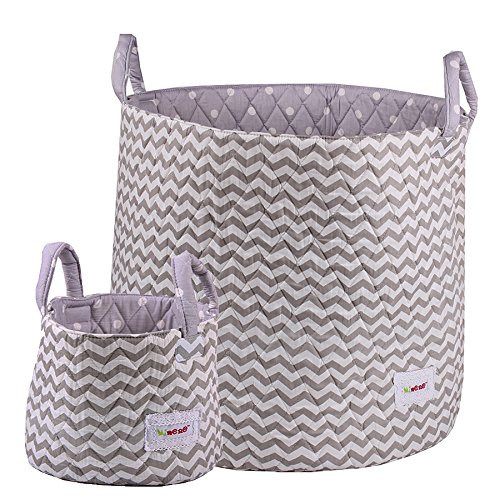 Minene Large & Small Storage Basket with Grey Chevron - star storage baskets, round storage baskets, large fabric storage basket - great for toy storage, kids storage and as a laundry hamper