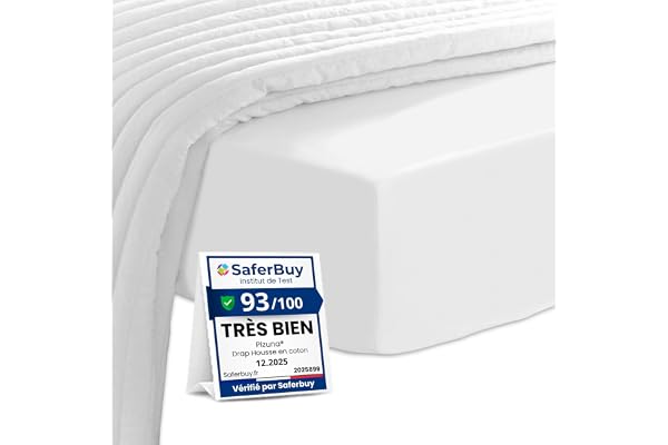 Pizuna Coton Peigné Drap Housse 180x200 cm Blanc, 100% Coton Longue Tige 400 Fils Armure Satin, Drap Housse de Luxe Bonnet 40 cm (Blanc)