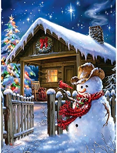 5D Diy Diamond Embroidery Painting Kit / Rhinestone Pasted Painting / Cross Stitch - with Full Square Diamond and Make Tool - Christmas - Snowman and Stars (30X40cm)