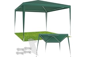 tectake® gazebo 3x3 m, impermeabile, pieghevole, struttura in acciaio, copertura con protezione UV, tendone da esterno, per fiere, spiaggia, gazebo esterno resistente, con corde e picchetti - Verde
