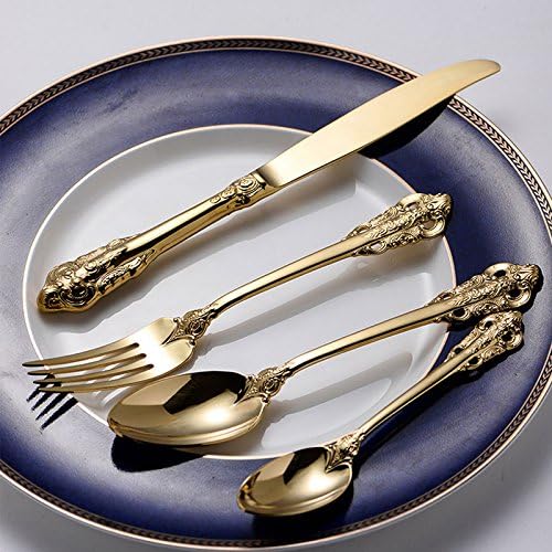 YQQQQ Palace Wind Stainless Steel Gold Embossed Cutlery Western Knife And Fork Spoon Set Complete