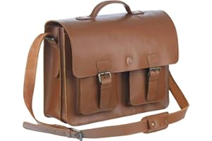 Schoolmaster classic, stilvolle Lehrertasche & Aktentasche aus echtem Leder, viele Innenfächer, Umhängetasche für Damen & Herren, 40 x 32 x 18 cm, in Dunkel-Blau, Braun, Bordeaux