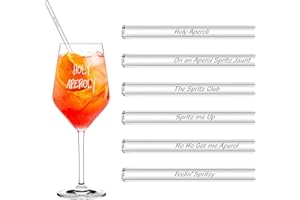 YEMMERT Glasstrohhalme Aperol Strohhalme Geschenk,6 Stück 20cm Wiederverwendbare Glasstrohalm mit Bürste Aperol Glasstrohhalm Geschenkset