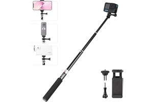 HSU 57CM Palo Selfie para GoPro, Varilla Telescópica Selfie de Mano para Insta360 Cámaras Acción, Selfie Stick con Soporte para Teléfono Desmontable