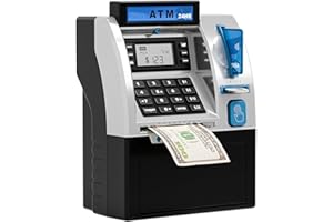 UOAESR Money Box Piggy Bank for Kids, ATM Savings Bank Digital Piggy Money Bank Machine, Digital Money Bank with Card, Password & Coin Recognition, Children's Savings Bank with LCD Display & Sound (Black)