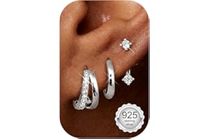 Finrezio 3 Paar Ohrringe Silber 925 für Damen Creolen Silber Gold Ohrstecker Silber 925 Hypoallergen Ohrringe Klein Creolen Huggie Piercing Ohr Gold Silber Ohrringe Schmuck Gold
