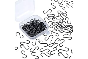 HNJUSR 100 Pezzi Mini S Ganci di 304 Acciaio Inossidabile,connettori Piccoli in Metallo a Forma di S,con Scatola,per Gioielli Pendenti Craft Fai da Te, Gioielli da Appendere,1.0 * 14MM,Nero