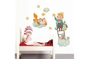 kina - R00428 Adesivi Murali Soffice Effetto Tessuto Riposizionabile Favola Il Piccolo Principe Decorazione Muro Bambino Neonato Cameretta Asilo Nido Carta da Parati Adesiva - Misura 120x30 cm