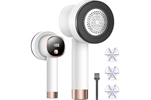 JTF Leva Pelucchi Elettronico Ricaricabile con 3 Livelli di Potenza Regolabili,Togli Pelucchi a 6 Lame per Abiti e Tessuti,Cavo di Ricarica USB, con Spazzola e Lame di Ricambio - Bianco