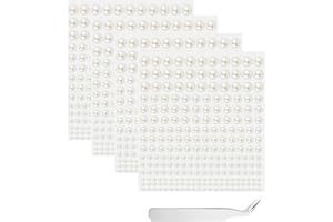 jatimdotin 900 Pezzi Adesivo con Perle, 4 Fogli Perline Adesive Mezze Decorative Autoadesive 2/3/4/5/6mm, Decorazione Fai Da Te Adesivi con Pinzette, Perle Adesivi per Manicure, Trucco, DIY