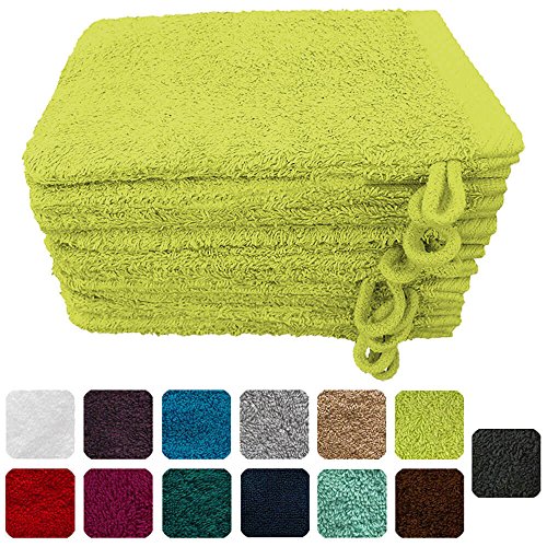 Lanudo® Luxus 10er Set Waschlappen / Waschhandschuhe 16x21 cm, 600g/m², 100% Baumwolle, Serie Pure Line in höchster Qualität, Farbe: Lime-Gelb/Limone