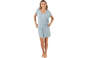 TRAMAS+ Pijama Mujer Corto Viscosa Camiseta Manga Fluida y Pantalón Corto, Pijamas de Entretiempo Primavera y Verano