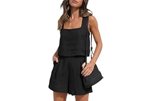 Springcmy Women 2PCS Outfits Shorts Sets Sleeveless Tank Top and Elastic Shorts with Pocksets Summer Beach Lounge Y2K Streetwear