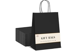 Switory 50pc Gift Bags, Black Shopping Kraft Paper Bag with Twisted Handles for Party Favor,Christian Festival,Thanksgiving Day, Christmas Day 5.25x3.75x8 Inch