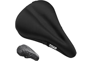 TIJAR® Bike Seat Saddle Gel Cover, Wide Gel Soft Pad, One Size Suitable for All Bikes with Rain Cover, Shock-Absorbing Cushion for Indoor & Outdoor Cycling (Black)