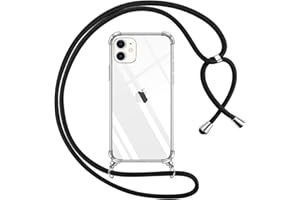 Pnakqil Handykette für iPhone 11 Hülle mit Band, Transparent Weich Silikon Case mit Kordel Necklace, Durchsichtig Anti-Fall Schutzhülle für iPhone 11 mit Lanyard, Schwarz
