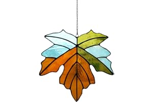 KARHUIMOYI Leaves Stained Glass Window Hanging for Windows with Metal Chain, Suncatcher Colorful Leaves Ornament Glass Gift for Nature Plant Lovers (maple leaf)