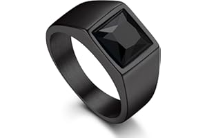 Bandmax Bague Solitaire Homme Noir en Acier, Anneau Orné de Pierre Noire/Bleue en Verre Carré de 15mm, 8 Tailles Disponibles
