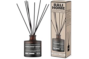 BALI HOME BY HANK GE Bali Home Sandalwood Musk – luksusowy zapach do pomieszczeń z drzewem sandałowym i korzennymi aromatami – aromatyczny dyfuzor z pałeczkami zapachowymi – uspokajający zapach do stylowych pomieszczeń