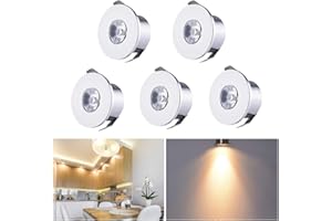 Audor Small Recessed Mini Spotlight 5Pcs, 1W LED Ceiling Spotlight Mini Recessed LED Downlight Aluminum Spot LED Set with Transformer Warm White for Cabinet/Cupboard/Kitchen/Living Room