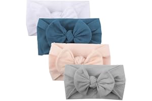 LYSTAO Adorable Baby Bow Headband Set - 4Pcs Soft Elastic Turban Headbands for Newborns Toddlers Girls Boys - Ideal for Baby Photography Props
