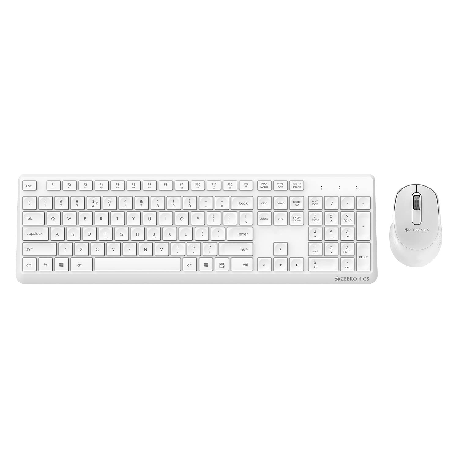 Zebronics Companion 200 Wireless Combo with Silent Operation Mouse, Full Size Keyboard, 1600 DPI, Integrated Multimedia, ON/Off, Power Saving Mode, 2.4GHz Nano Receiver and Plug Play Usage (White)