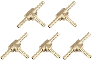 sourcing map Mässingsfäste 4 mm räfflat 3-vägs T-kontakt adapter för slang olja luft vatten 5 st