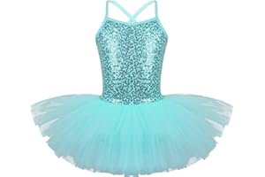 iEFiEL Vestito da Pattinaggio Artistico Bambina Vestito da Balletto Abito da Ballo Ballerina Skating Body da Danza Leotard con Paillettes Tutu Dancewear 5-14 Anni