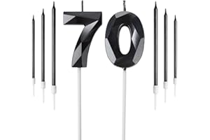 YIRAN Black 70th Birthday Candles Set, Number 70 Candle with Black Gold Long Candles, Birthday Candles for Cake, Birthday Candle, Cake Candles Cake Topper Decorations for Birthday Party Wedding Anniversary